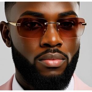 Rimless Sunglasses Gold Frame Pink Lens UV400 Protection Fashion Shades Lentes